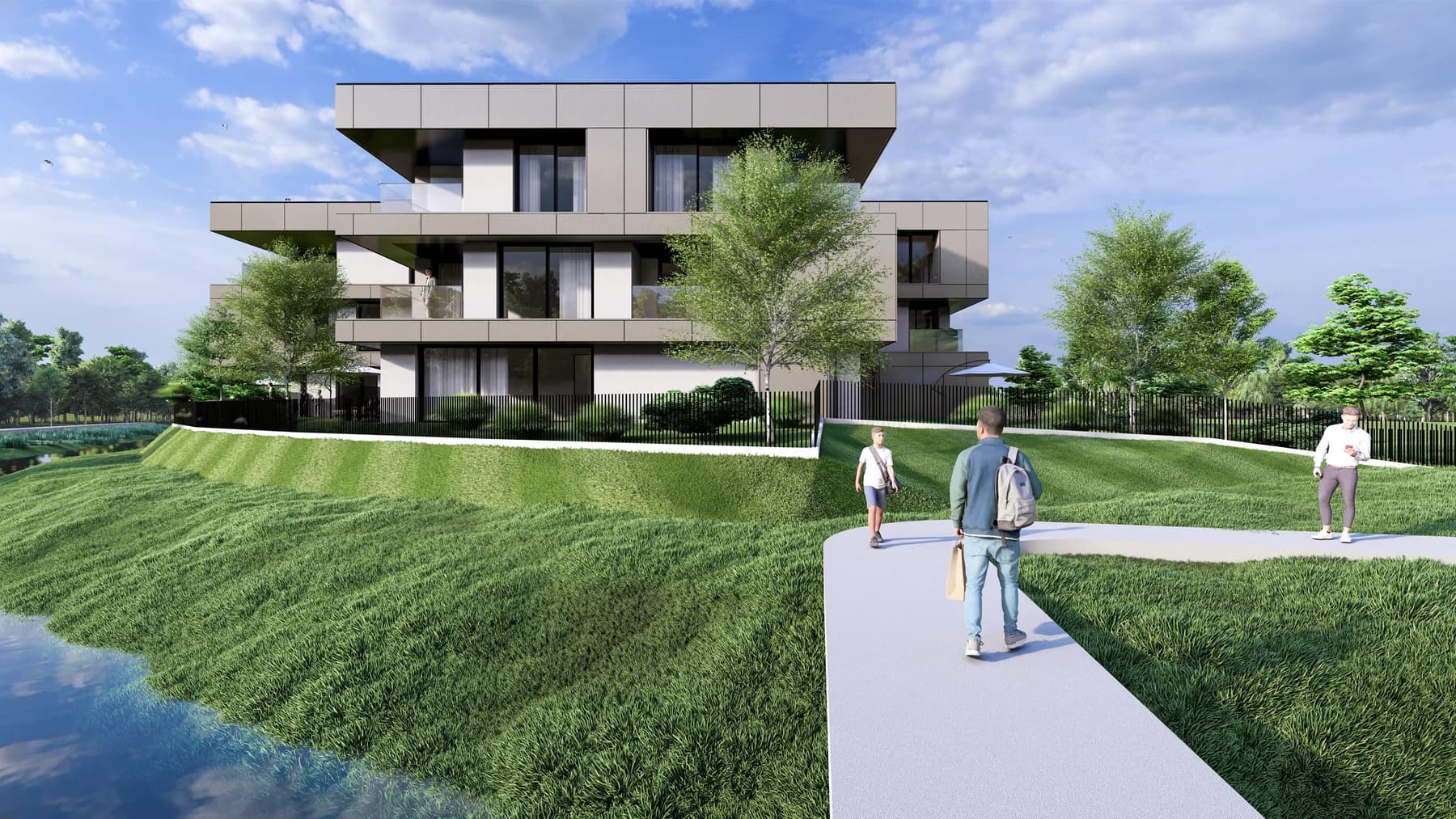 Visualisation of the footpath and green space beside the building